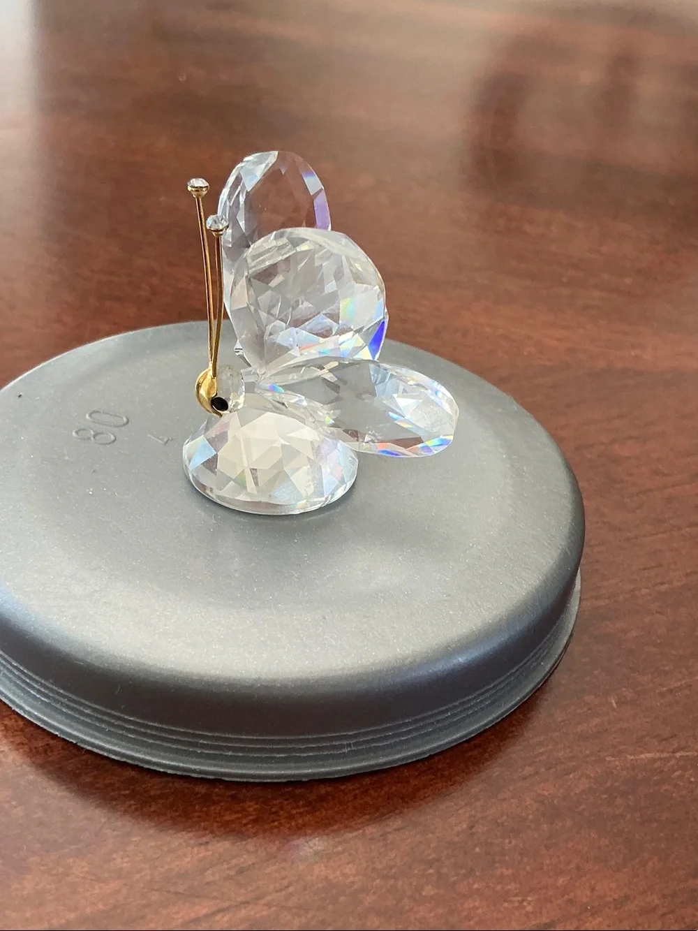 Swarovski Crystal Butterfly Lid Knob on Gray Base